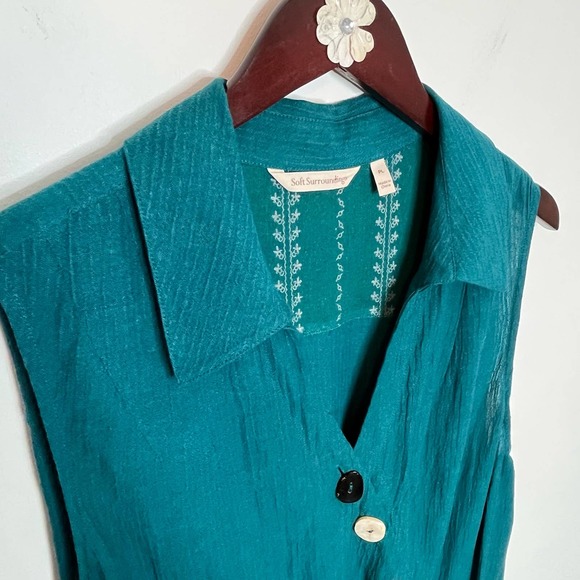 Soft Surroundings Women's Rio Jumpsuit Size PL Green Blue V Neck Gauze Pockets - Picture 4 of 11